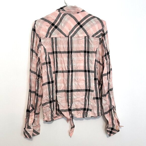 TORRID 1 Plus Size Taylor Plaid Tie Front Slim Fit Twill Shirt Baby Pink Flannel - Picture 11 of 13